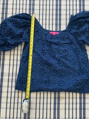 Lilly Pulitzer Navy Eyelet Puff Sleeve Top
